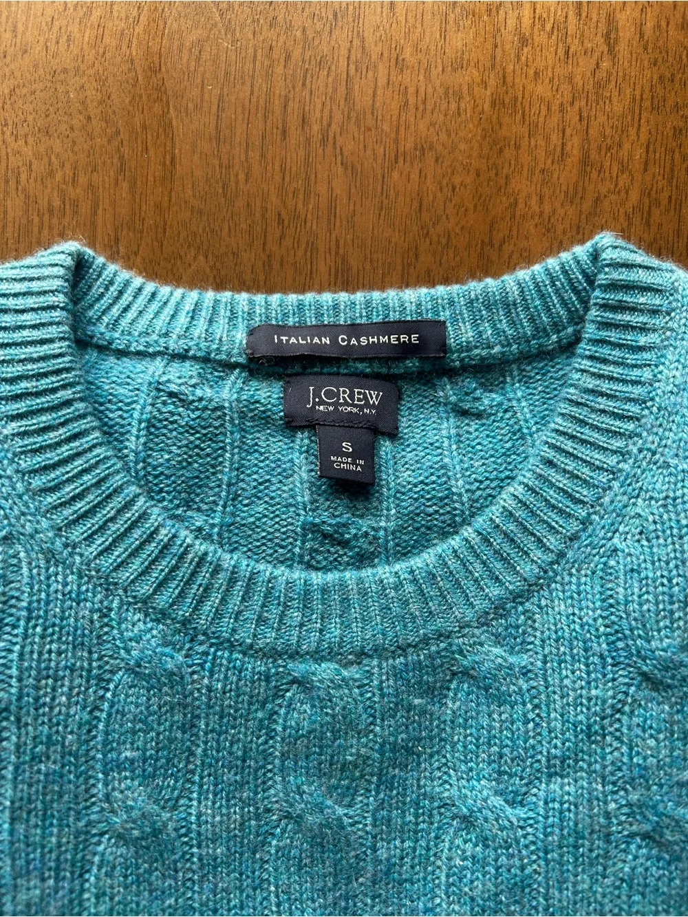 J. Crew Teal Cable-Knit Crewneck Sweater